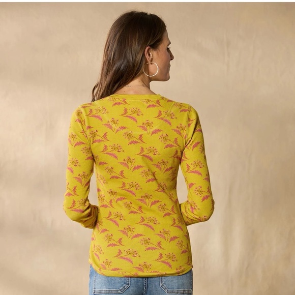 Sundance Sausalito 3/4 Sleeve Thermal Waffle Gold Yellow Pink Floral Size PL - Picture 3 of 10